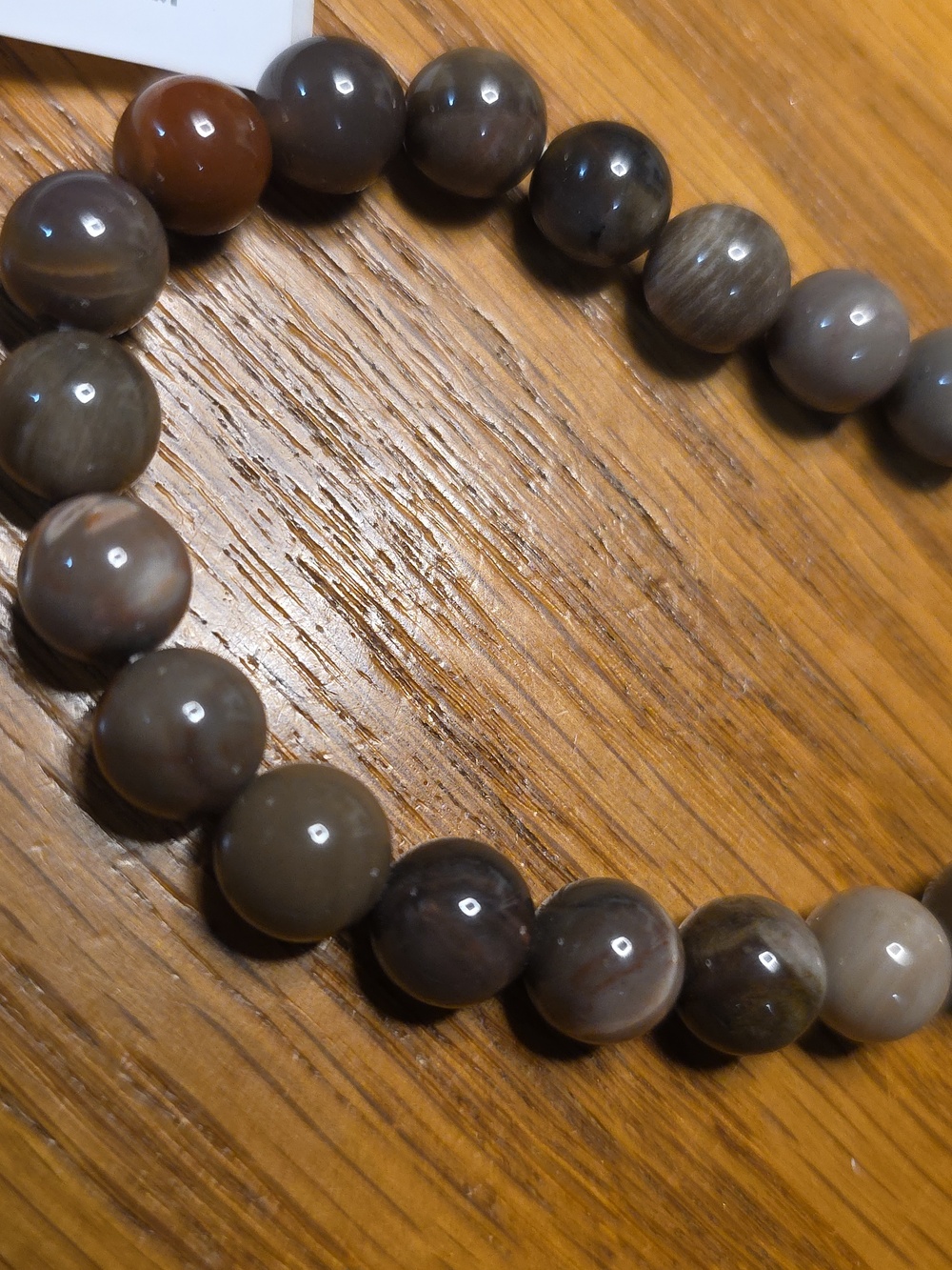 Petrified Wood Beaded Stretch Bracelet - Gray and Brown
